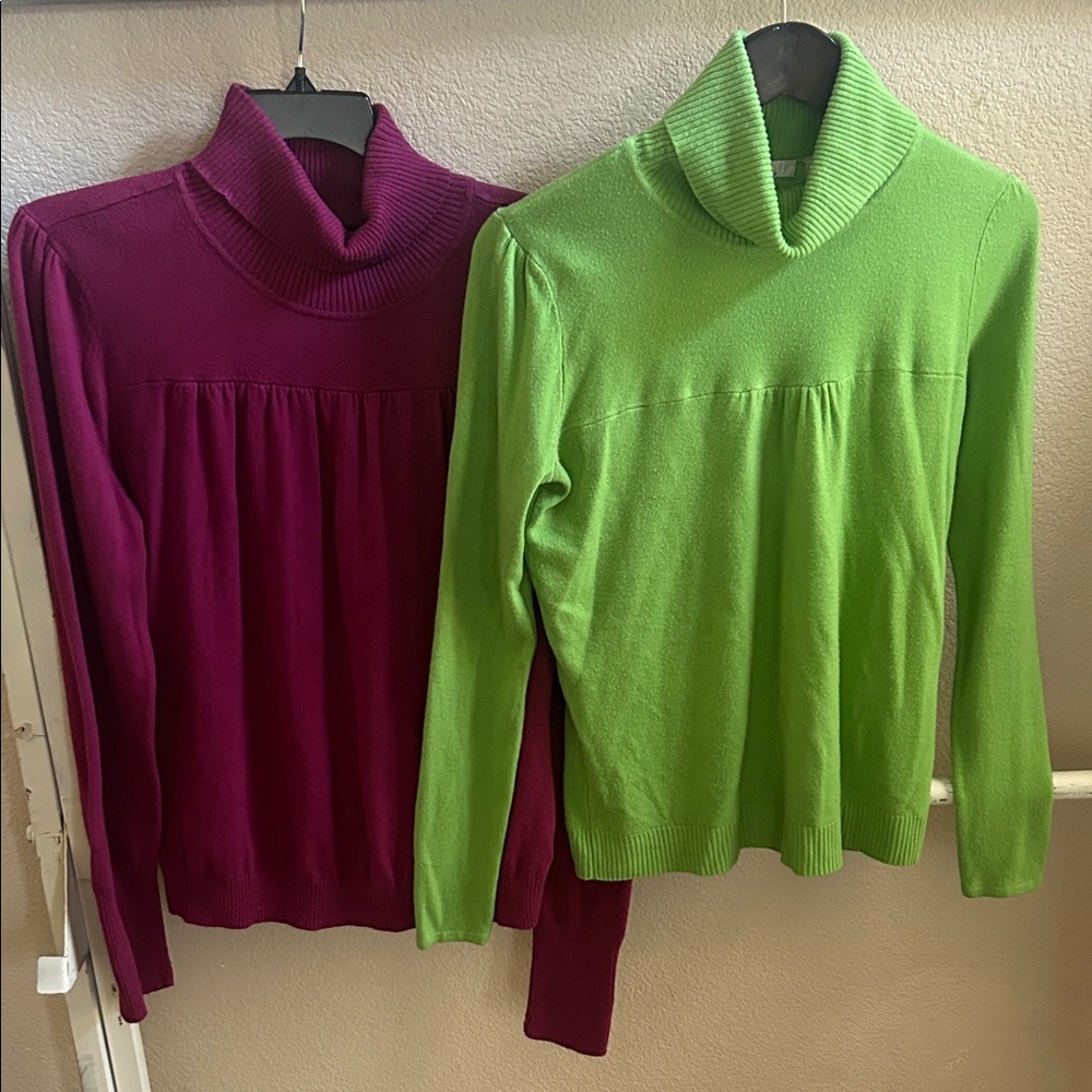 Set of 2 Green & Pinkish Purple Turtleneck SWEATERS by A.N.A & Luxe 360